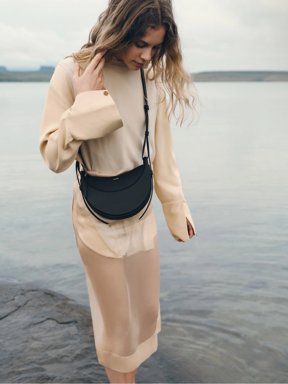 Polène Black Crescent Leather Shoulder Bag - Picture 2 of 11